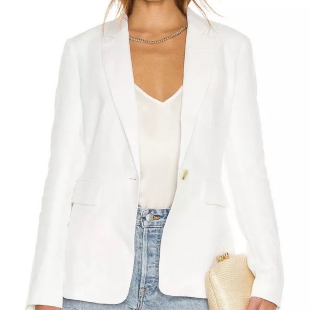 1.State White Linen Blazer Jacket Womens 6 Revolver Classic Career